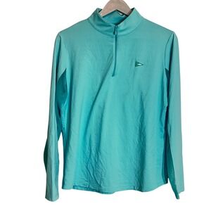 IBKUL Womens Long Sleeve Quarter Zip Polo Shirt Aqua UPF 50+ Cool Feel L
